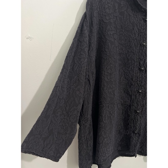 URU Venice Top Women’s Size 3 Black Textured Silk Floral Jacquard Lagenlook - Picture 9 of 13